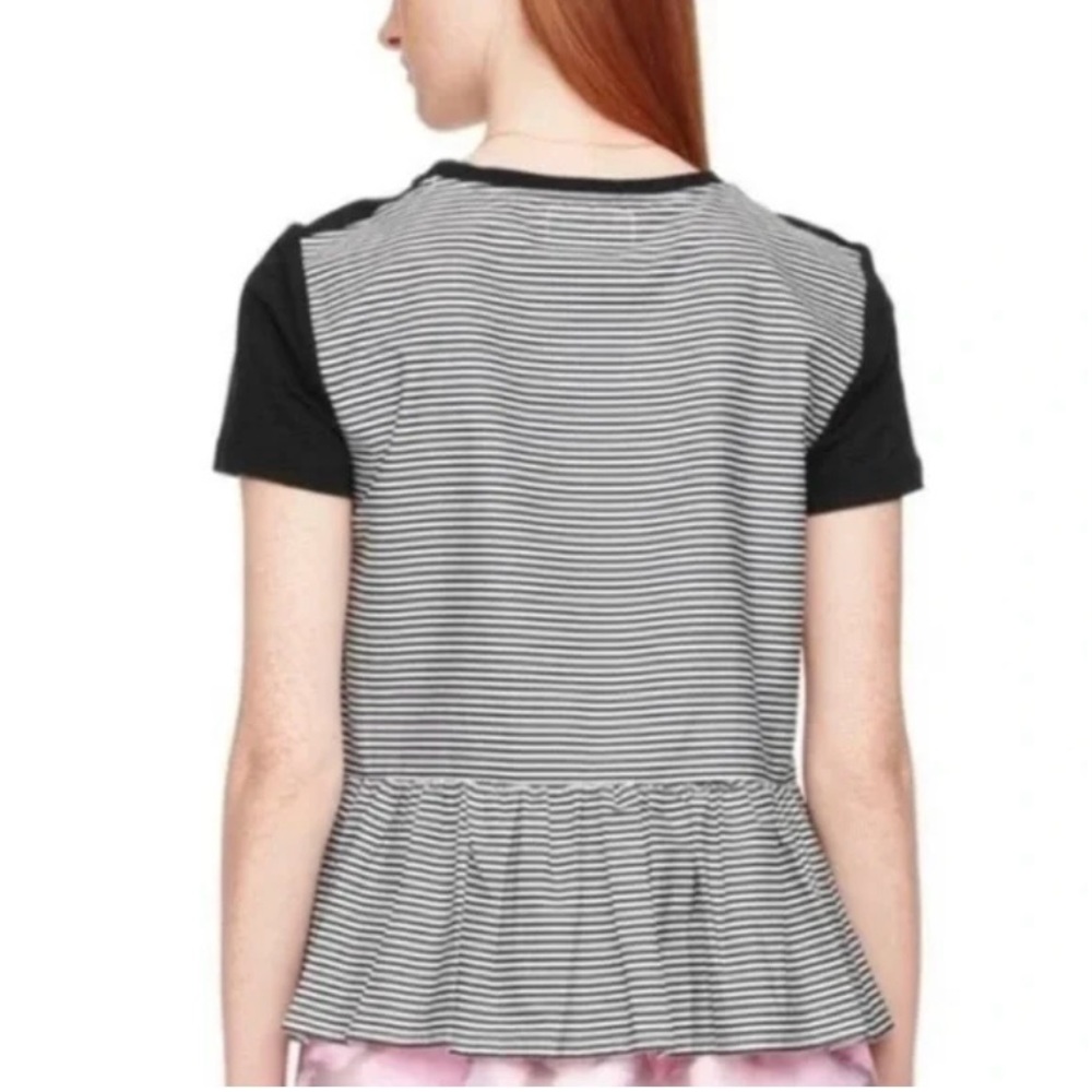 KATE SPADE Broome Street Black Short Sleeve Striped Ruffle Back T-shirt Medium - Picture 1 of 9